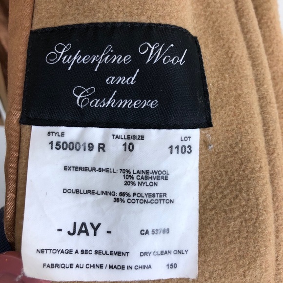 Jay Wool Cashmere Mid Length Camel Coat Sz 10 - Picture 8 of 10